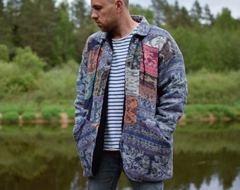 Veste bohème printanière, tenue de festival pour hommes, veste vintage de style navajo, pardessus pour homme, veste sud-ouest, cadeau pour lui, taille homme M/L