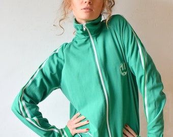 Green workout jacket, vintage bomber, tracksuit, outdoor jacket, 90s activewear, men running jacket, women windbreaker, sports jacket, M/L