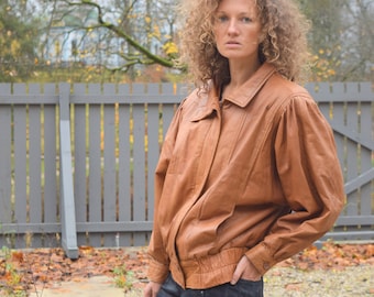 Brown leather jacket, vintage moto jacket, real leather, biker jacket, fall jacket, boho jacket, size S/M