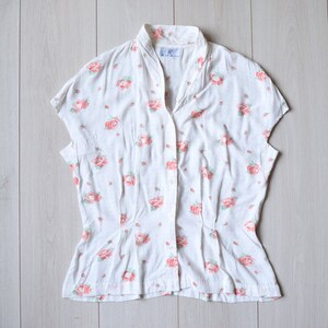 90s Rose Petal Blouse: Vintage Sleeveless Shirt, Women&#39;s Large