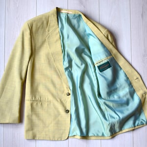 80s FINNISH retro blazer, Yellow summer casual suit, Retro wedding party groom&#39;s jacket, 90s business suit - Men&#39;s MEDIUM size