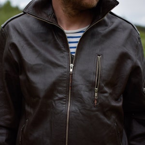 Vintage Brown Leather Moto Jacket – 90s Biker Style, Men&#39;s Medium