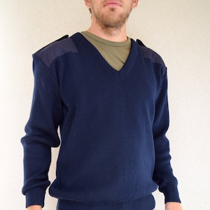 Vintage dunkelblauen Pullover, V-Ausschnitt Pullover, blau Vintage Pullover, Arbeitskleidung, lässig,unisex, blau, 80er, 70er, L/XL
