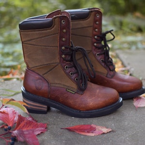 Bruine leren laarzen, vintage bruine laarzen, waterdicht, vintage leren laarzen, 38, damesschoenen, echt leer, gevechtslaarzen, rangerlaarzen.