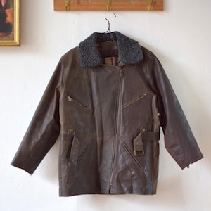 Vintage Brown Leather Aviator Jacket: 90s Biker Style, Men&#39;s Medium