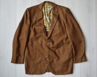 90s English vintage sport coat, Casual brown retro summer blazer, Classic vintage business suit - Men's EXTRA LARGE size