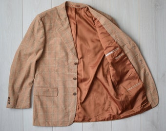 Vintage Checkered Virgin Wool Blazer - 90s Sport Coat - Men's L