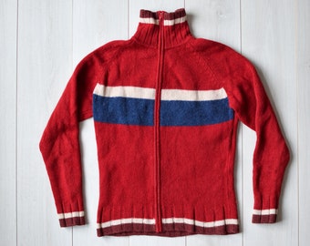 Red vintage jacket, retro wool cardigan, 90s style jacket, 100% pure new wool, winter  vintage knitwear, Nordic cardigan, Men's size M