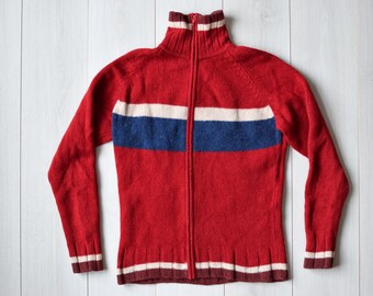 Red Vintage Jacket, Retro Wool Cardigan, 90s Style Jacket