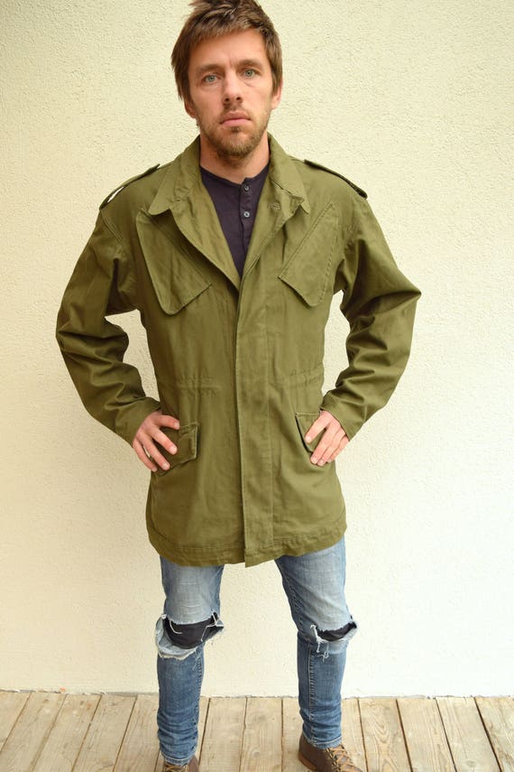 Khaki oversized coat Military jacketMen military uniform | Etsy