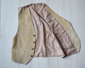 Vintage Suede Leather Vest: 80s Retro Biker Moto - Men's Small