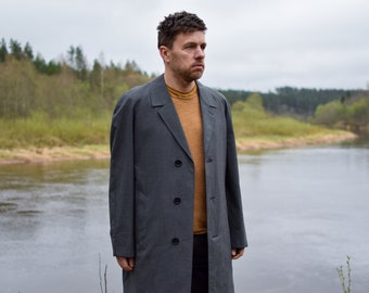 Vintage Gray Wool Duster Coat: 90s MELKA Swedish Trench, Men's L