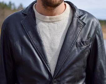 Giacca da motociclista in pelle vintage PETROFF: blazer svedese anni '90, taglia M da uomo