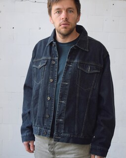ジャケット・アウター vintage black denim jacket Vintage Black Denim Jacket: Retro Cotton Field Coat, Grunge M/L - Etsy