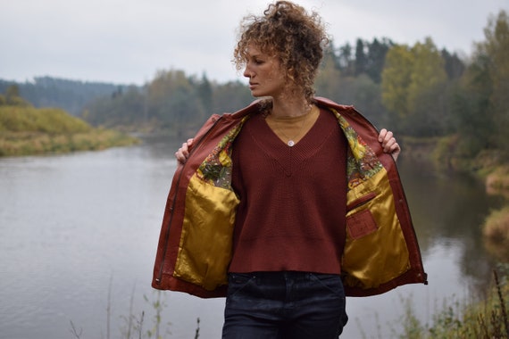 Red brown vintage leather jacket - Smooth leather