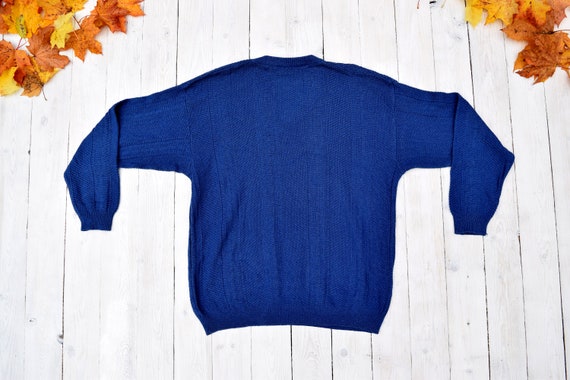 Blue woven sweater, vintage wool jumper, V neck s… - image 5