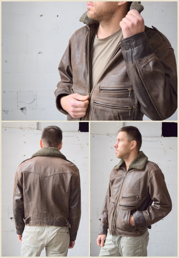 Leather Aviator Jacket, Vintage Winter Jacket, Real Leather, Biker Jacket, Brown Moto Jacket, 70s Retro Jacket, Size M/L - Etsy Leather Aviator Jacket, Vintage Winter Jacket, Real Leather, Biker Jacket, Brown Moto Jacket, 70s Retro Jacket, Size M/L - Etsy