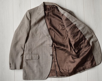 Vintage 80s Wool Blazer: Brown Oversized Sport Coat, Men's Large