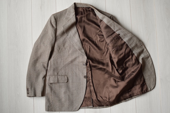 Vintage 80s Wool Blazer: Brown Oversized Sport Coat, Men's Large