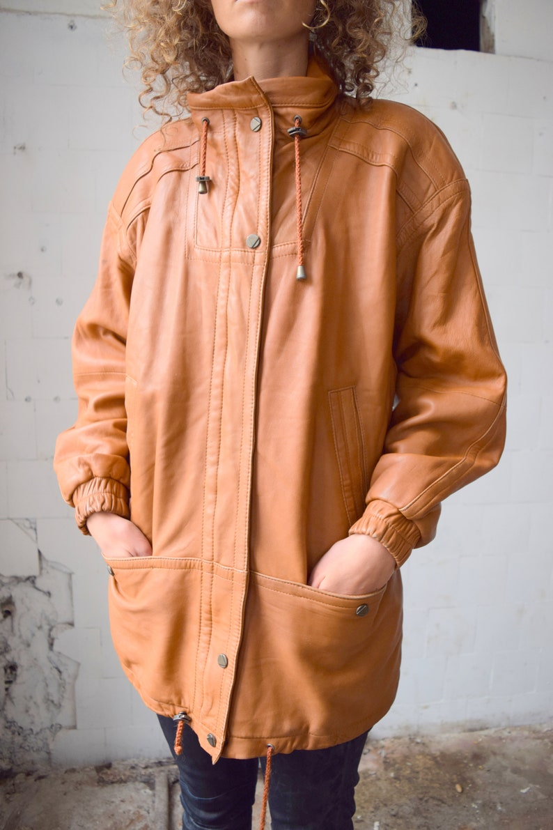 COPACABANA leather jacket, light brown leather coat, real leather, brown jacket, fall jacket, winter coat, size L/M image 4