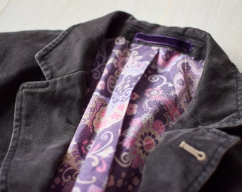 Dark brown vintage cotton blazer, 80s retro summer jacket, Casual 90s floral lining formal jacket - Men's MEDIUM size