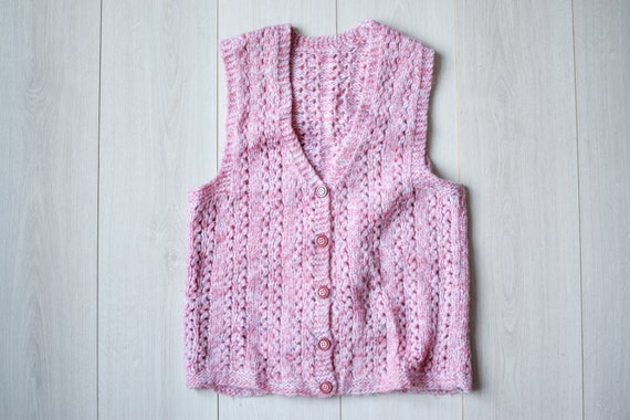 Pink vintage sweater vest, 90s knit vest, handmad… - image 1