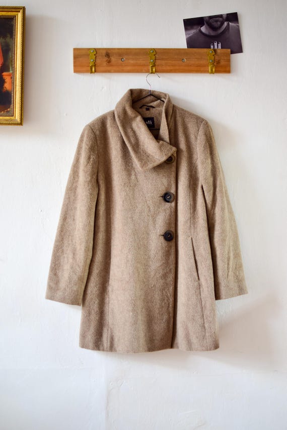 Vintage wool/mohair autumn midi coat - Cozy 90s semi formal overcoat - Women's MEDIUM size