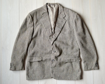 Vintage Herringbone Wool Blazer: 80s Italian/French Sport Coat, Men's Medium
