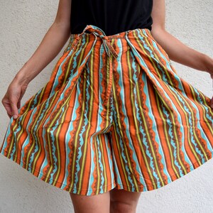 High waist summer skorts, 60s 70s bohemian shorts, striped hippie shorts, festival wear, M image 4