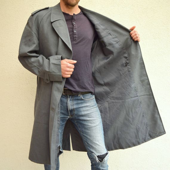 Gray Vintage Trench Coat, Duster Coat, Wool Coat,80s, Winter Gray Vintage Trench Coat, Duster Coat, Wool Coat,80s, Winter
