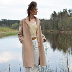 Portuguese Wool/Mohair vintage overcoat, Women&#39;s beige retro autumn elegant topcoat, Made in PORTUGAL - Women&#39;s MEDIUM size