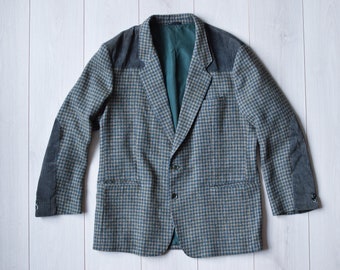 Vintage 80s authentic tweed jacket - Retro woolen European sport coat - Gray-Green corduroy blazer - Men's large size