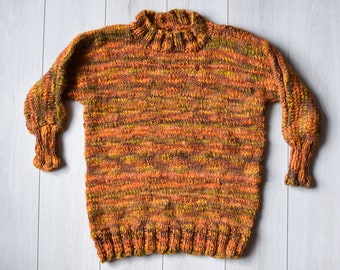 Pull oversize extra doux tricoté à la main - Pull vintage orange fait main - Pull d'hiver chaud - Grande taille pour femme