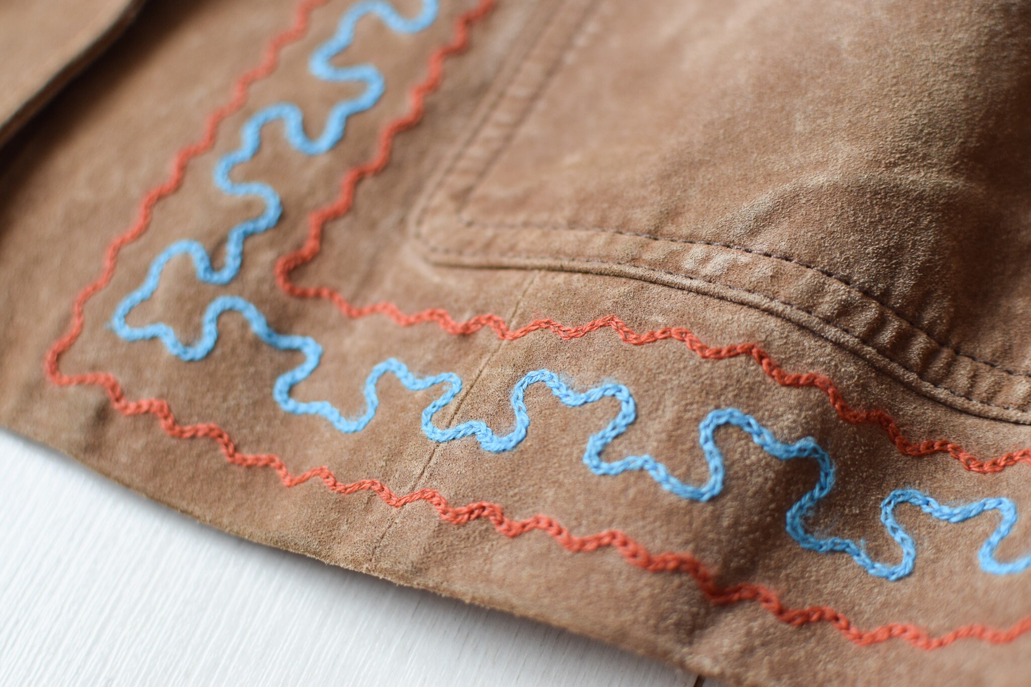 Real Leather Native Pattern Jacket - Brown Suade Southwest Country ...