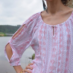 MUSTANG vintage zomershirt Roze boho blouse jaren '70 western country blouse Romantisch bloemenshirt Retro boho blouse afbeelding 2