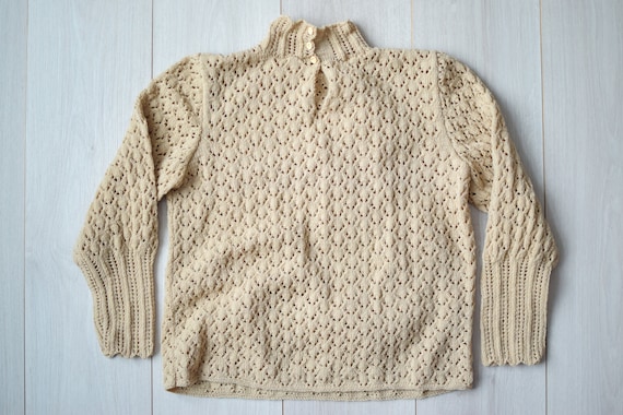 Handmade wool sweater, women's vintage top, lace … - image 5