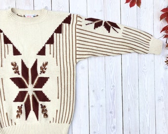Vintage Nordic Wool Sweater – 80s Norwegian Pullover, Medium