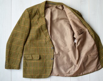 Vintage PORTUGUESE checkered sport coat, Retro wedding blazer, Tweed jacket, 80s plaid jacket - men's MEDIUM size