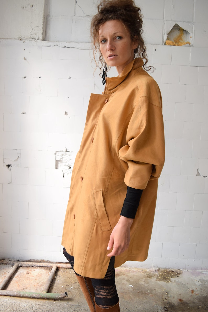 Brown trench coat, Vintage coat, Women's summer jacket, Bright autumn coat, Women's spring topcoat, Oversized duster coat, M/L image 5