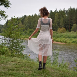 Romantic victorian summer dress White vintage summer dress Country midi dress 70s lace dress Partly transparent dress Small size image 4