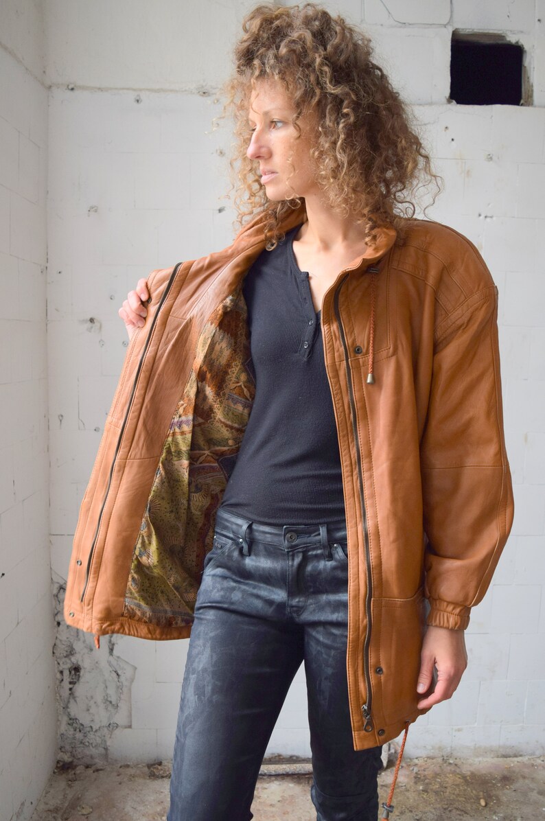 COPACABANA leather jacket, light brown leather coat, real leather, brown jacket, fall jacket, winter coat, size L/M image 1