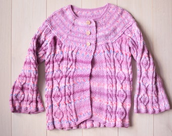 Cardigan vintage violet, veste pour femme faite main, cardigan en laine, veste pull vintage des années 70, cardigan en tricot torsadé, veste rose, femme M/L