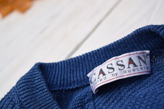 Blue woven sweater, vintage wool jumper, V neck s… - image 3