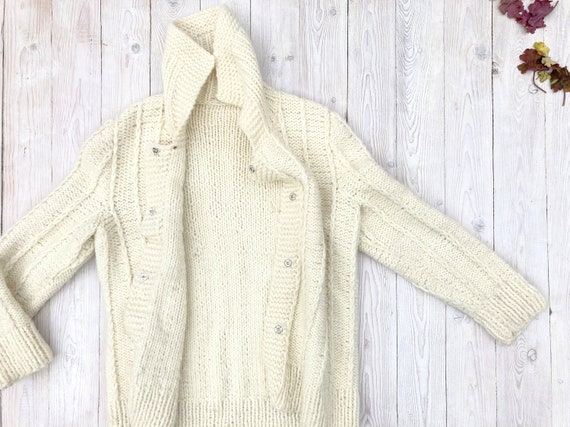 White aran cardigan, cable knit jacket, handmade … - image 6