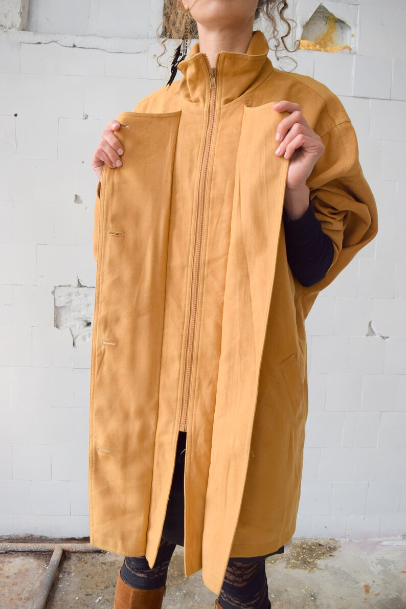 Brown trench coat, Vintage coat, Women's summer jacket, Bright autumn coat, Women's spring topcoat, Oversized duster coat, M/L image 7