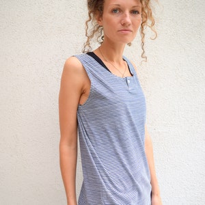 Vintage striped tank top, sleeveless shirt, women summer blouse, men tank top, white and blue, seaman shirt, cotton shirt, L/M