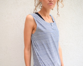 Blusa de verano sin mangas de algodón a rayas vintage, talla L/M