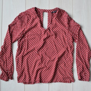 Braun gepunktete Bluse, 90er Jahre Vintage Hemd, Sekretärin Bluse, Langarmbluse Vintage, Geschenk für Sie, braune Bluse, 36/38, Damen S/M