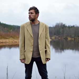 Beige wool blazer, pure new wool blazer jacket, sand color blazer, men&#39;s blazer, 90s vintage blazer, Gift for him, Men&#39;s size L