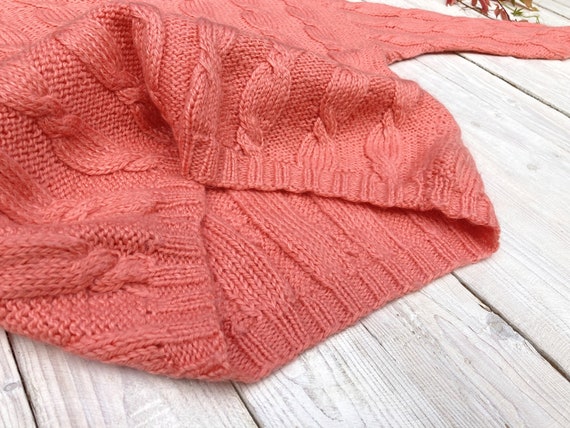Cable knit pink sweater, 90s handmade jumper, vin… - image 5